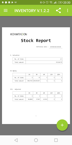 Stock Report in Inventory App in KOAMTACON by KOAMTAC